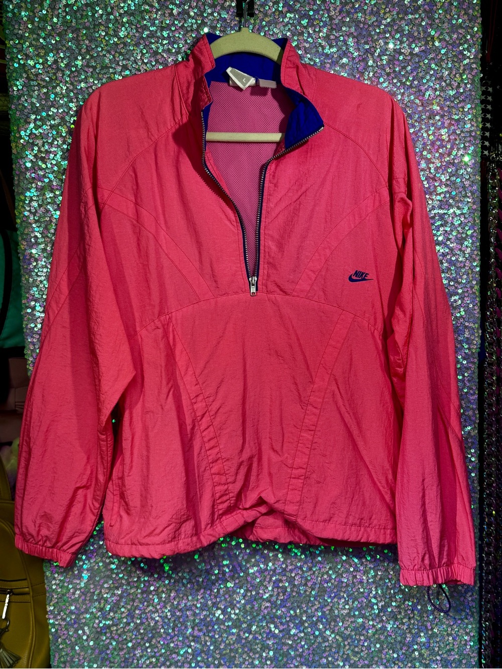 VTG Nike Women's Hot Pink Coral Half-Zip Bomber Windbreaker